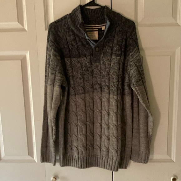Weatherproof mens XL color block cable knit sweater grays 3/4 button classic - Picture 1 of 8